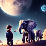 Figura 1. Un băiat discutând cu un elefant pe Lună